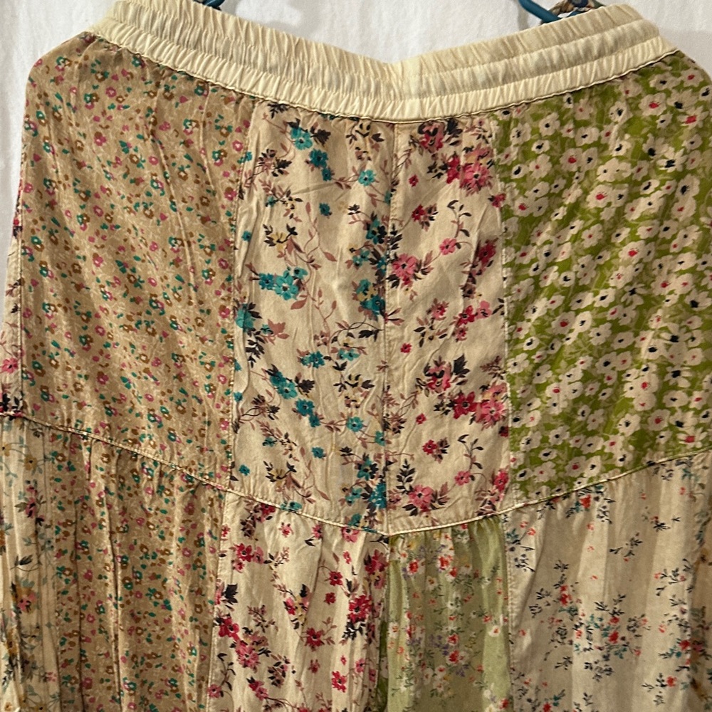 Young Threads Floral Patchwork Bohemian pants in Cream and Green - Picture 5 of 11